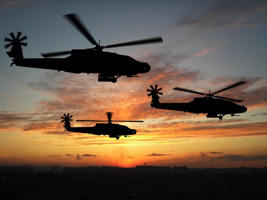 Apache, Apache helicopters, Sunset, HD, 2K