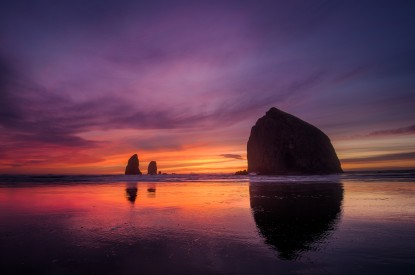 Oregon, Oregon Coast, Sunset, Beach, Purple sky, HD, 2K, 4K