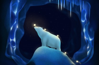 Polar, Polar bear, Stars, Illustration, Ice cave, HD, 2K