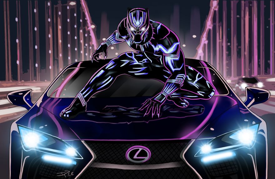 Black, Black Panther, Lexus LC 500, Artwork, Neon art, HD, 2K