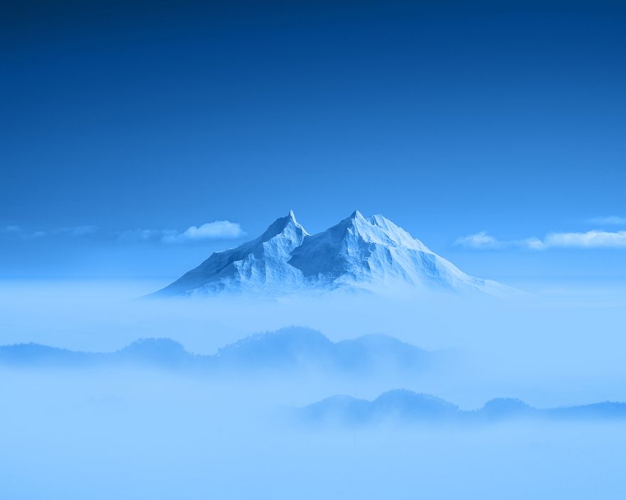 Mountain, Mountain peak, Blue, Above clouds, Mountains, Honor 6, Stock, HD, 2K