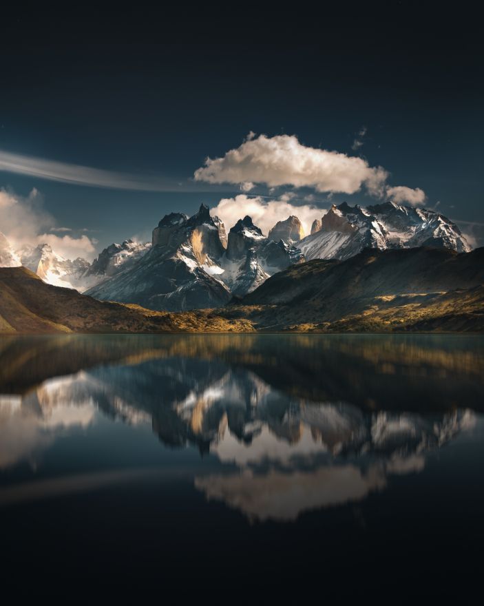Mountains, Lake, Reflections, Landscape, Scenery, Torres, Mountains, Lake, Reflections, Landscape, Scenery, Torres del Paine National Park, Patagonia, Chile, HD, 2K