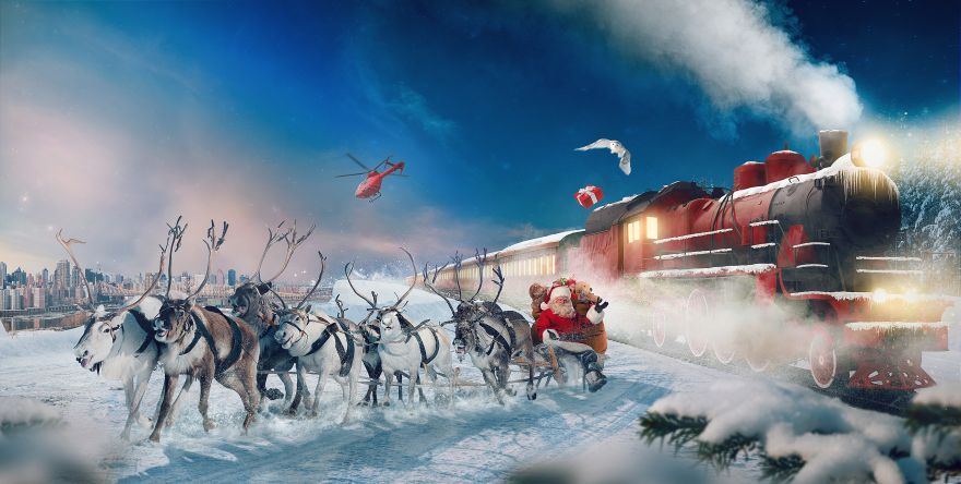 Polar, Polar Express, Reindeer Chariot, Santa Claus, Gifts, Winter, Snow, HD, 2K, 4K