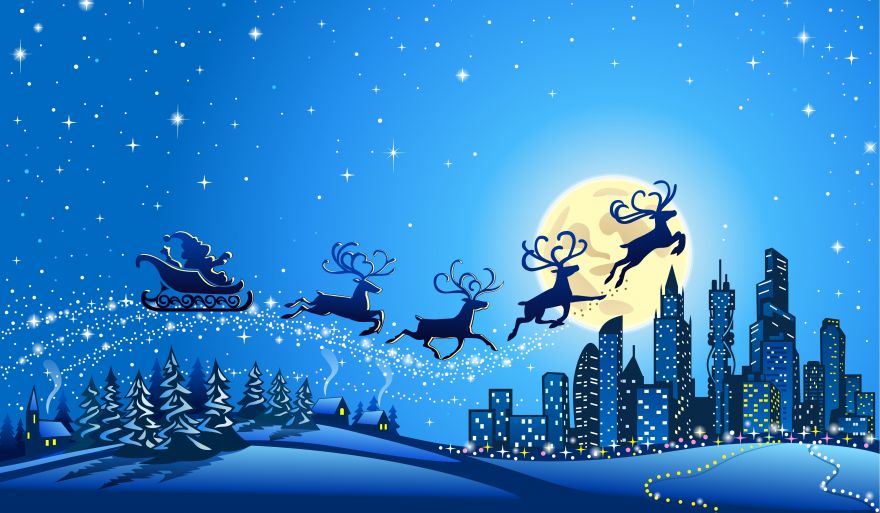 Reindeer, Reindeer Chariot, City, Santa Sleigh, Santa Claus, HD, 2K, 4K